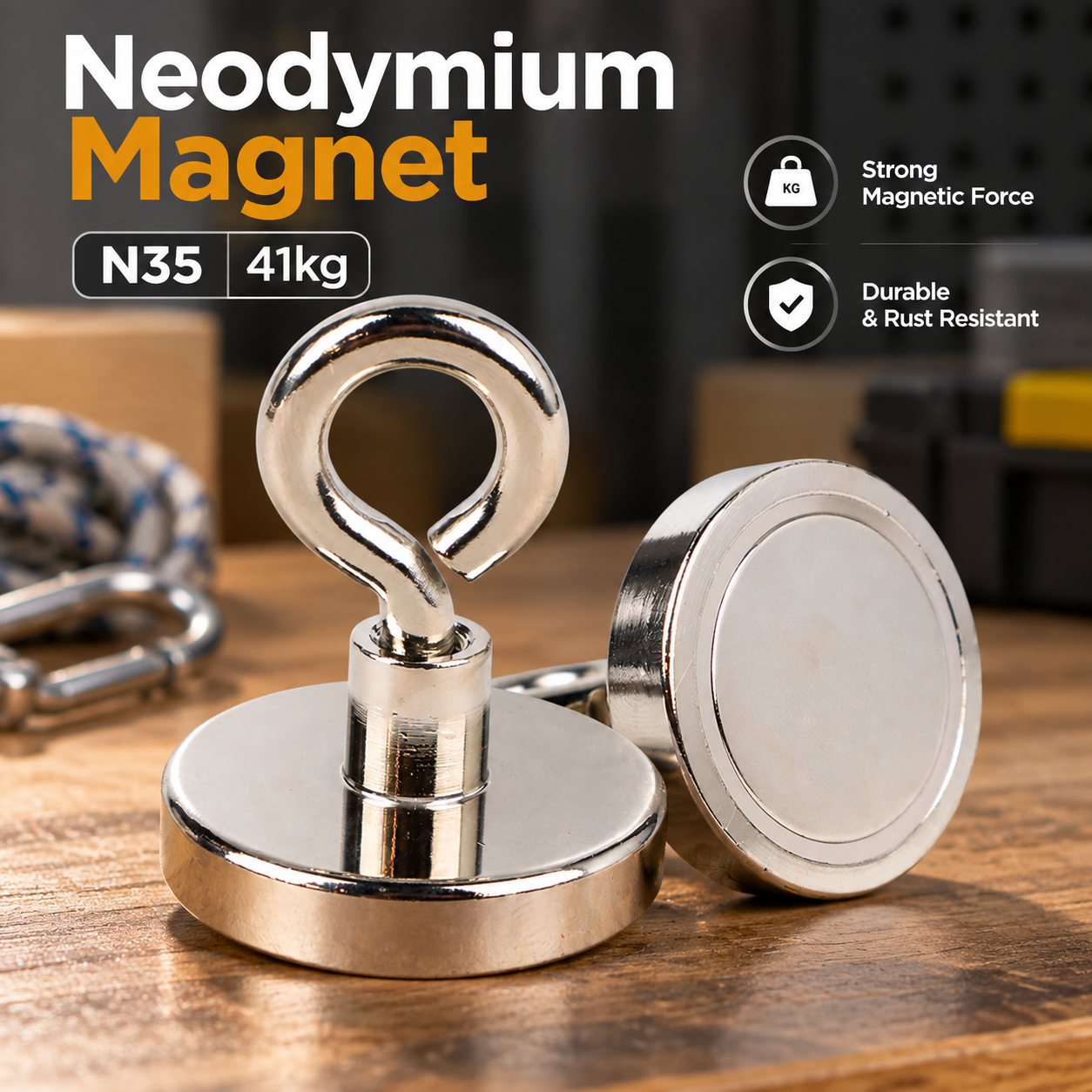 Gambar produk Taffware Magnet Gantungan Kuat Sheep Eye Hook Strong Neodymium N35 41kg - SNF36 SNF42 LNF60 - Utama