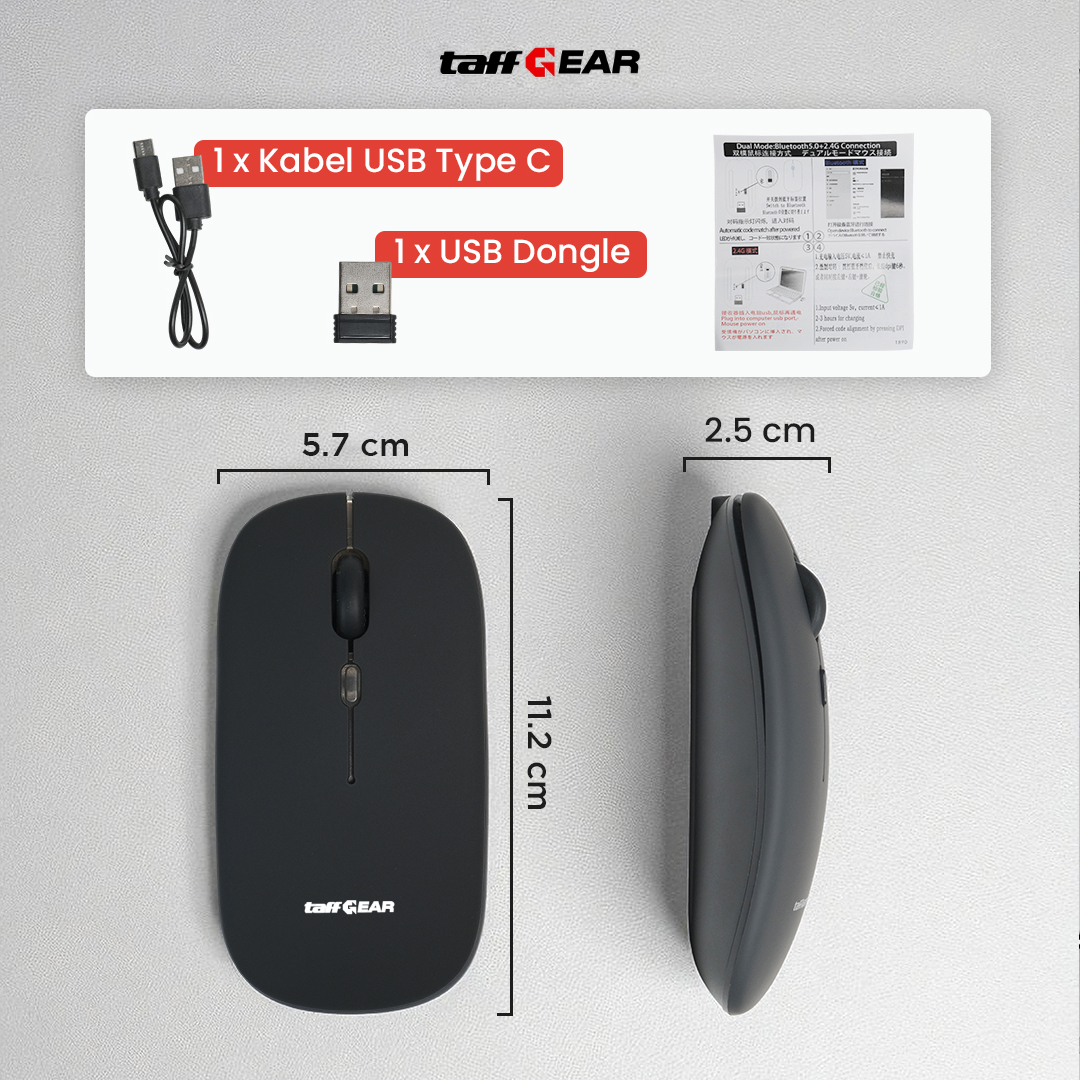 Gambar produk TaffGEAR Mouse Wireless Bluetooth Optical 2.4GHz Silent Click 1600DPI - DC001 - 8