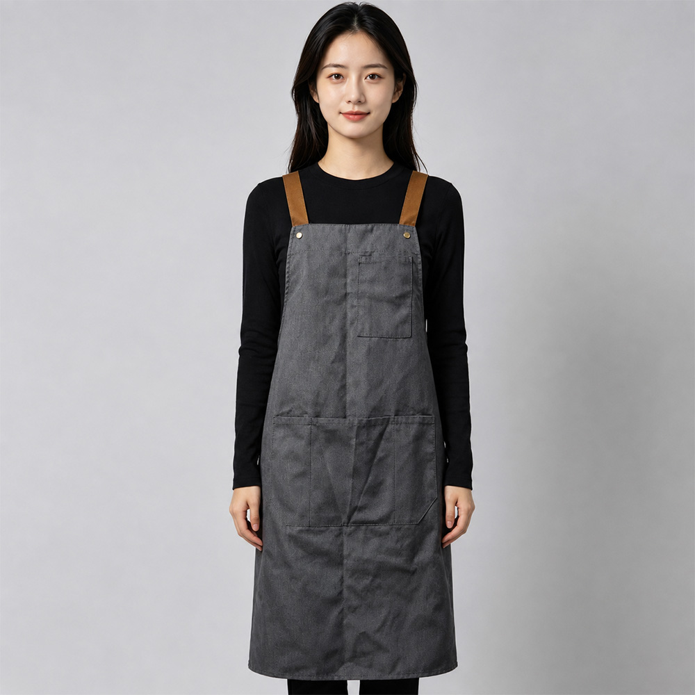 Gambar produk Bulc Celemek Masak Apron Linen Dapur Barista Model Kantong Depan - JJ45 - 4
