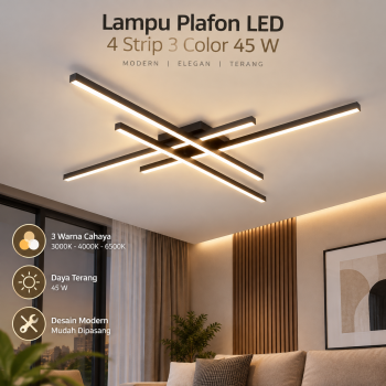 XINTUXIN Lampu Plafon LED Minimalis Chandelier 4 Strip Tri Color 45W - T-05