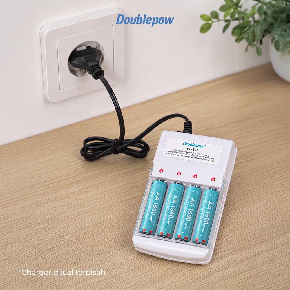 Gambar produk Doublepow Baterai Isi Ulang AA Ni-MH Button Top 1500mWh 1.2V 2PCS - 4