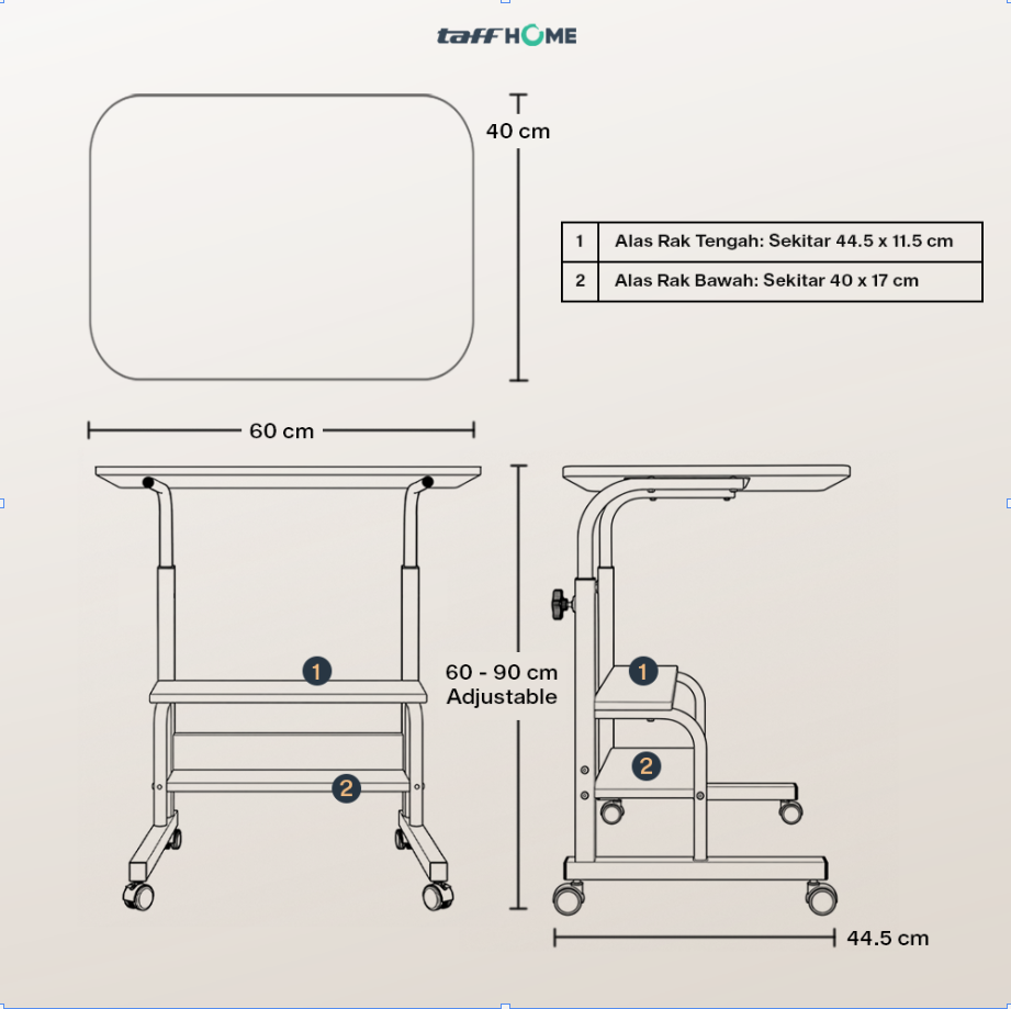 Gambar produk TaffHOME Meja Laptop Adjustable Portable Working Desk 3 Layer 60x40cm - ND04 - 7