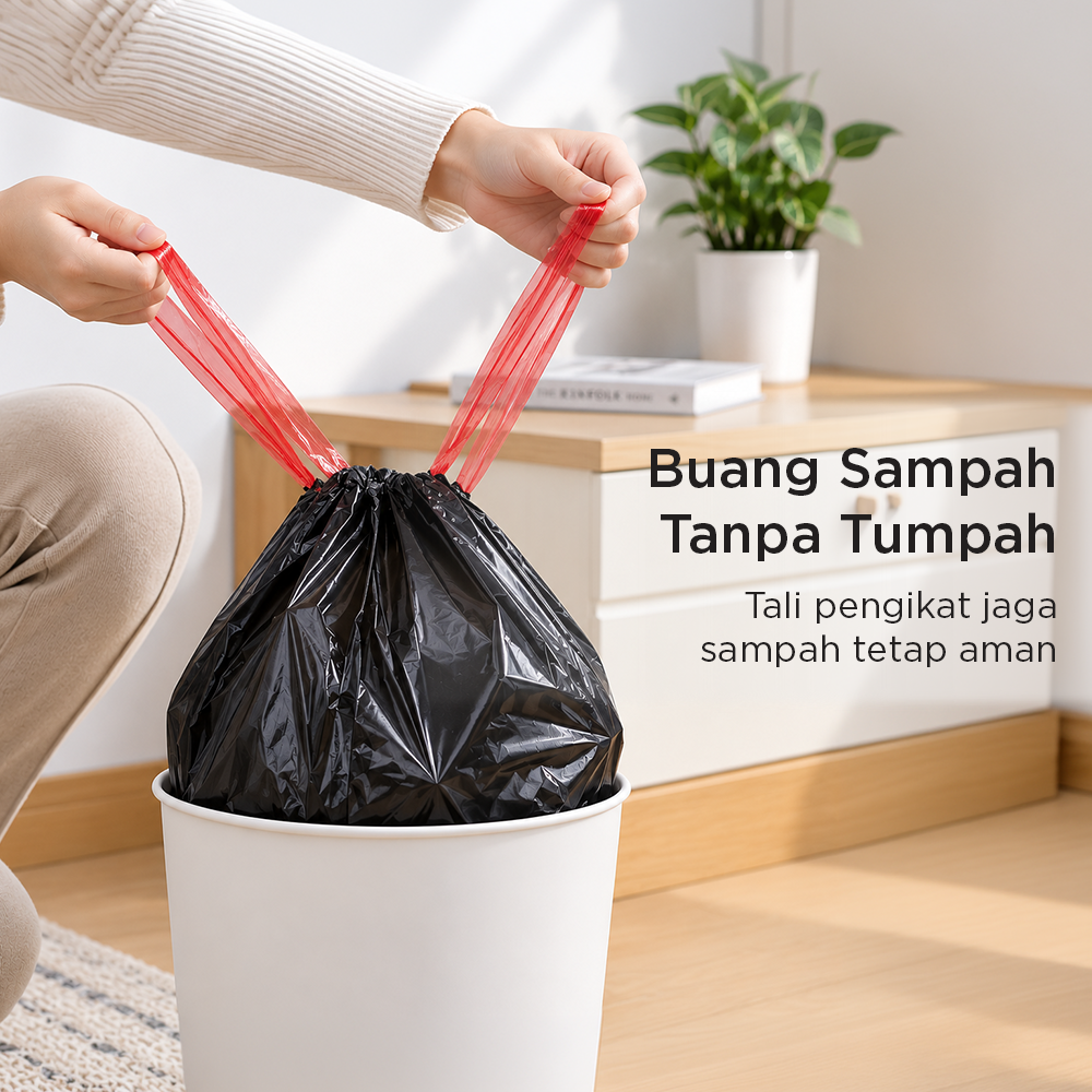 Gambar produk TRASU Kantong Plastik Sampah Tali Drawstring Trash Bag 45x50cm 75 PCS - TR-75 - 3