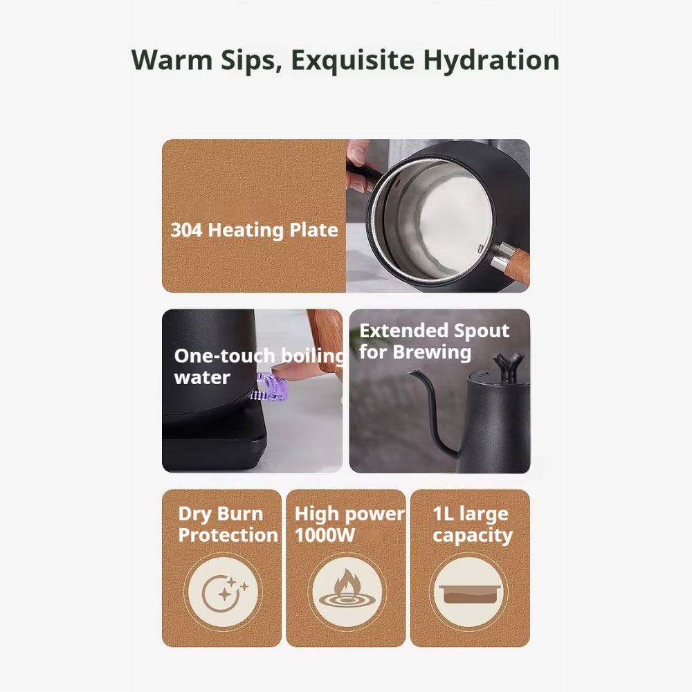 Gambar produk Kbxstart Teko Listrik Kopi Pemanas Air Leher Angsa Kettle 1L 1000W - HR-462 - 1