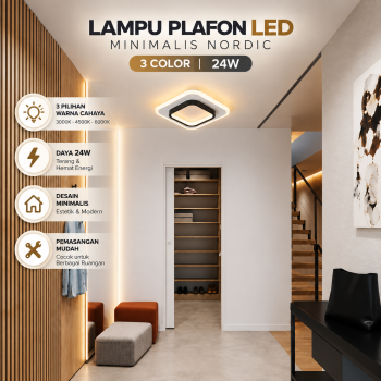 NEXALUN Lampu Plafon LED Minimalis Nordic 3 Color 3000K-6000K 24W - Square Black