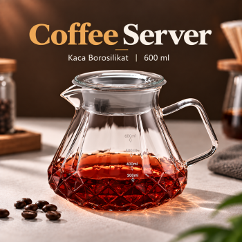 Gambar produk One Two Cups Coffee Server V60 Drip Pour Over Borosilicate with Lid 600ml - XGS-50