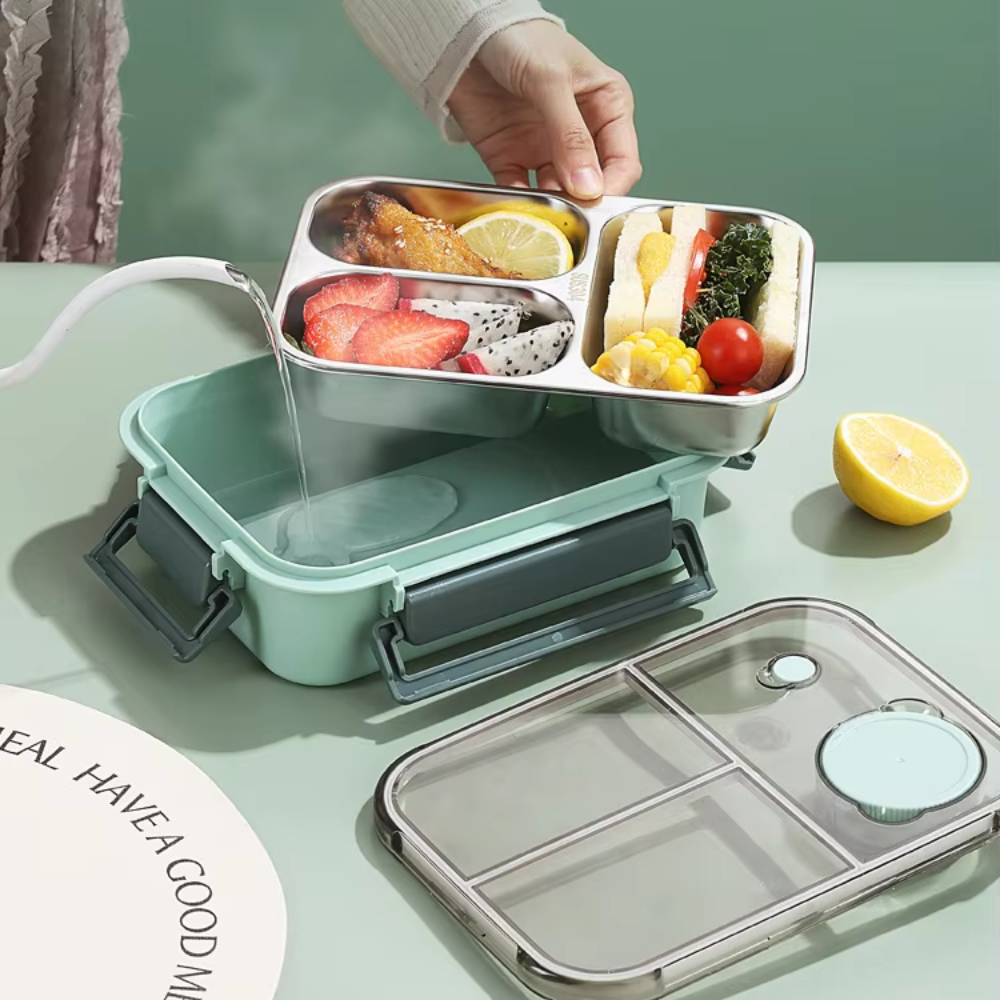 Gambar produk Danwels Kotak Makan Anti Tumpah Lunch Box Stainless Steel 3 Grid 850ml - P7 - 2