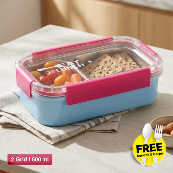 JUST Kotak Makan Anti Tumpah Stainless Steel Lunch Box 2 Grid 500ml - P9