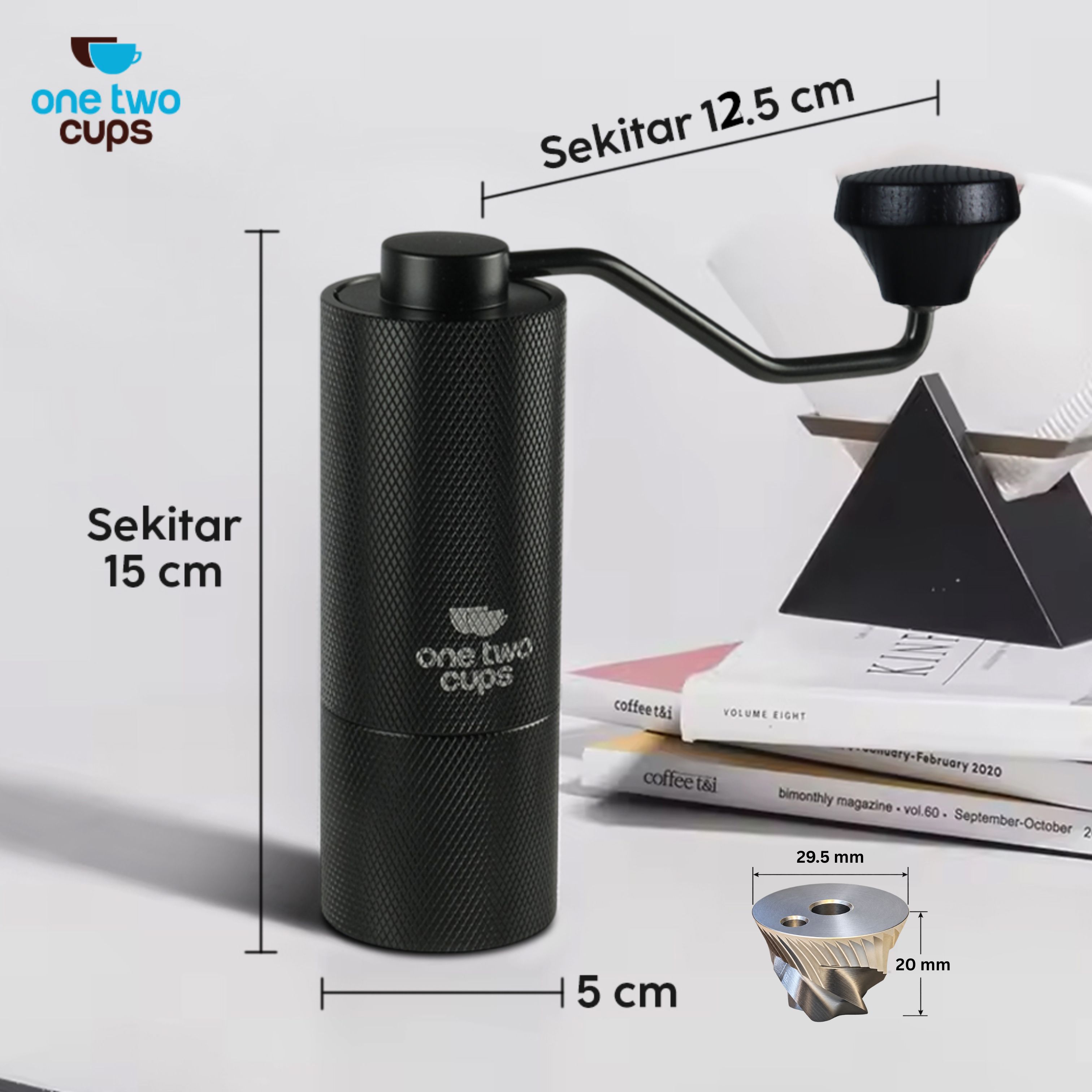Gambar produk One Two Cups Penggiling Kopi Manual Coffee Grinder Burr Stainless - JN60 - 5