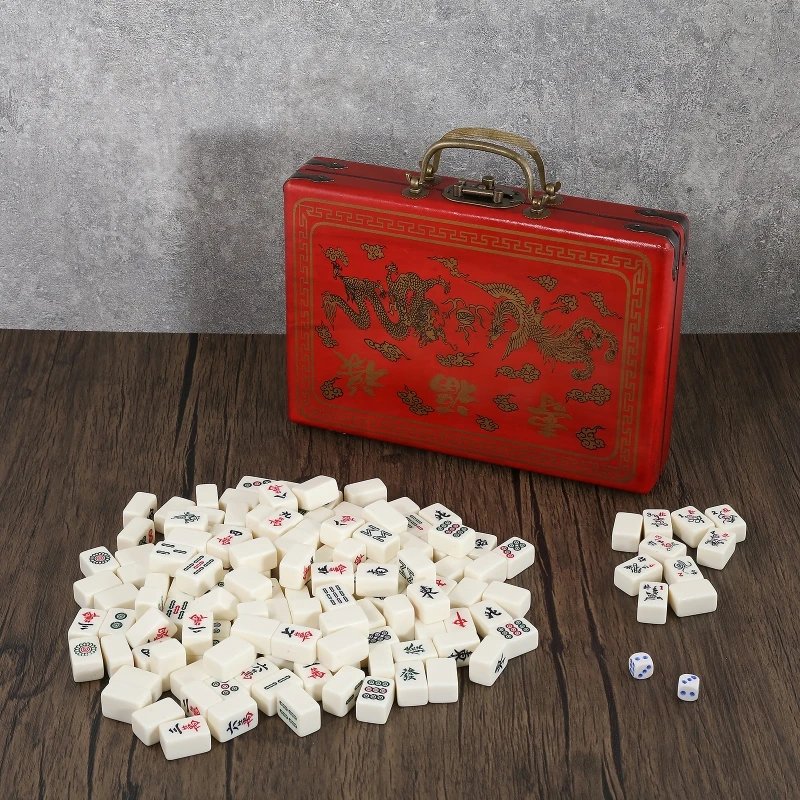 Gambar produk TUOZ Mahjong Set Portable Melamine Dice Tile Leather Box 20mm 144 Tile - 31BE - 6