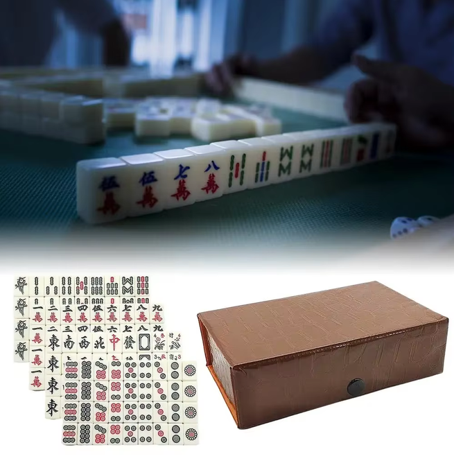 Gambar produk MOJ Mahjong Set Portable Melamine Blank Tile Leather Box 20mm 144 Tile - 30BE - 4