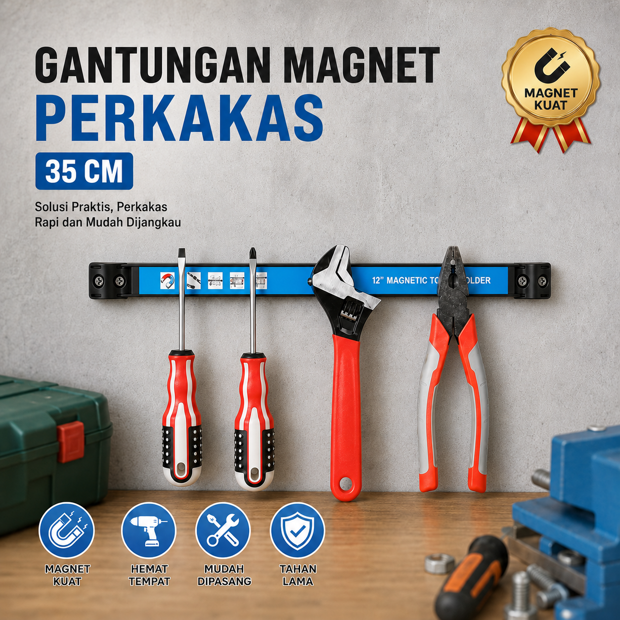 Gambar produk Damody Gantungan Magnet Perkakas Magnetic Tool Holder Wall Mounted 35cm - DP-100 - Utama