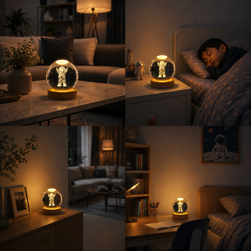 Gambar produk AMARYLLIS Lampu Tidur Bola Kristal 3D Warm White USB 3W Astronot - AM-6 - 4