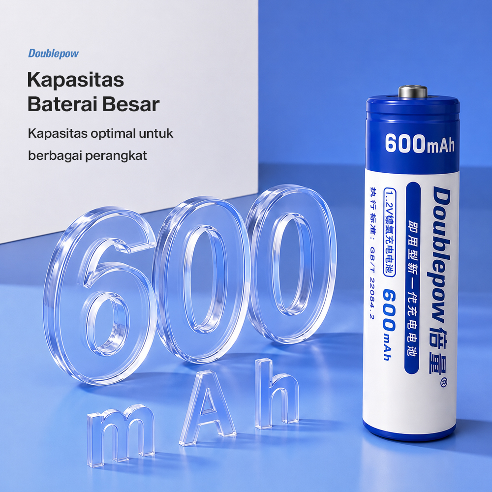 Gambar produk Doublepow Baterai Isi Ulang AA Recharge Ni-MH Button Top 600mAh 1.2V - 1