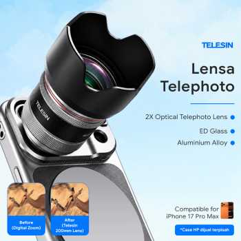 TELESIN Lensa Telephoto ED Glass 2X 200mm for iPhone 17 Pro Max - P5-FLT-015-TIP