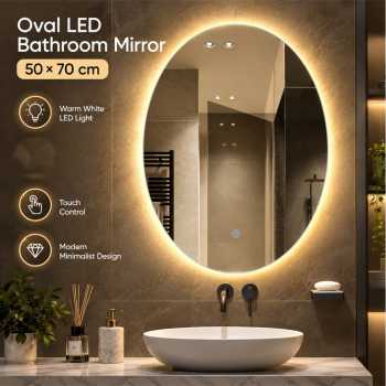 Gambar produk Ac Cermin Aesthetic Kapsul Dinding LED Makeup Wall Mirror Bathroom 12W 50x70cm - 1065