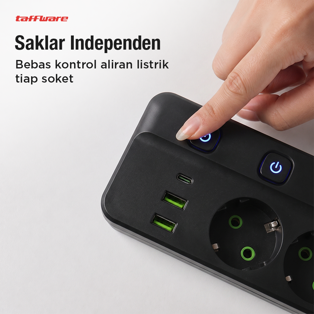 Gambar produk Taffware Stop Kontak Kabel 4 Socket 2 USB A USB C 1.8M 10A 250V 2500W - QL-1097U - 3