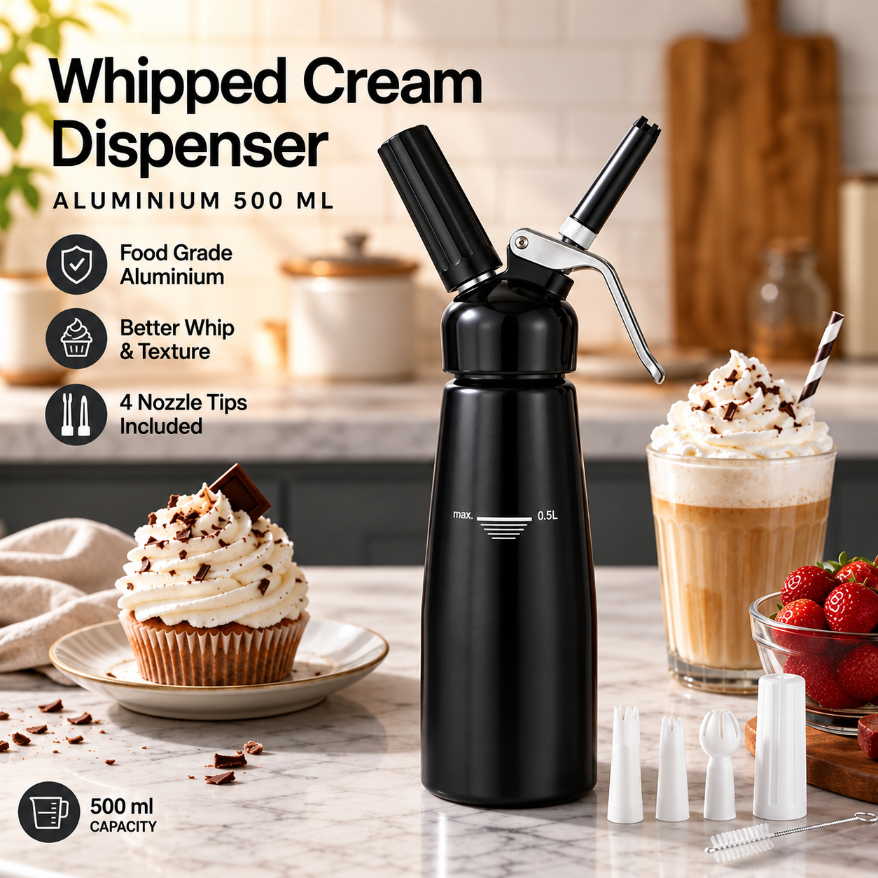 ANDRALYN Dispenser Whipped Cream Whipper Siphon Dekorasi Kue Aluminium 500ml - AN250