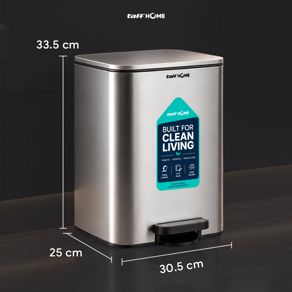 Gambar produk TaffHOME Tempat Sampah Injak Foot Pedal Trash Bin Stainless Steel 12L - M45 - 8