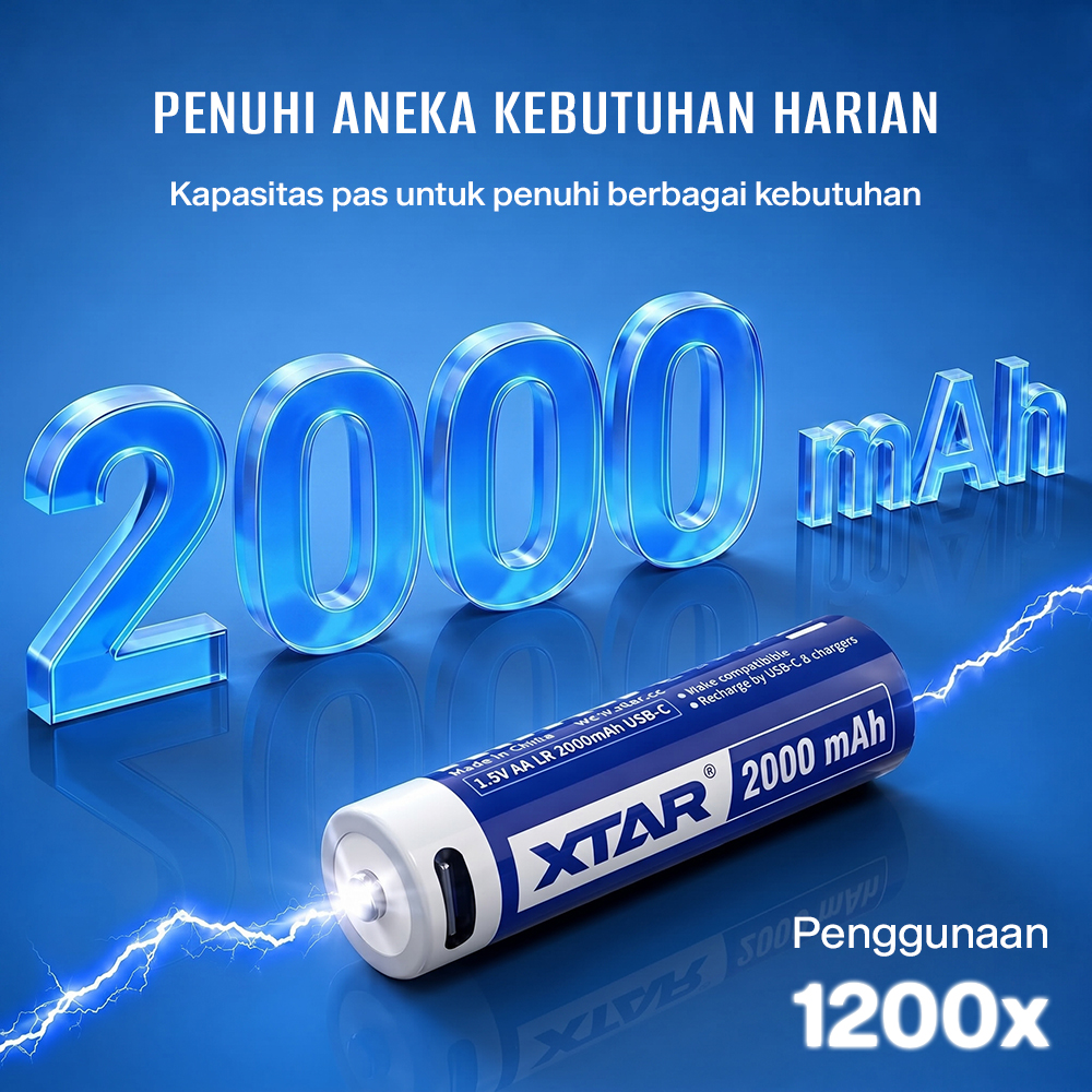 Gambar produk XTAR Baterai Isi Ulang AA Rechargeable Li-Ion Button Top 1.5V 4 PCS 2000mAh - XT-40 - 2