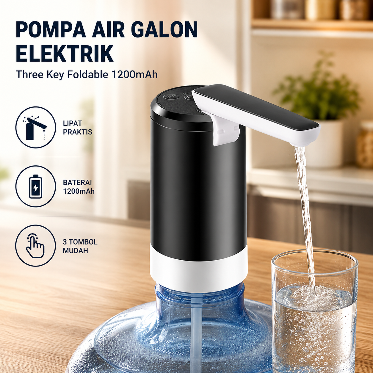 Gambar produk HAOYUNMA Pompa Air Galon Elektrik Three Key Foldable 1200mAh - K1 - Utama