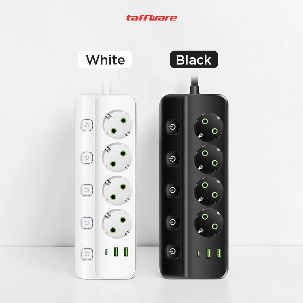 Gambar produk Taffware Stop Kontak Kabel 4 Socket 2 USB A USB C 1.8M 10A 250V 2500W - QL-1097U - 7