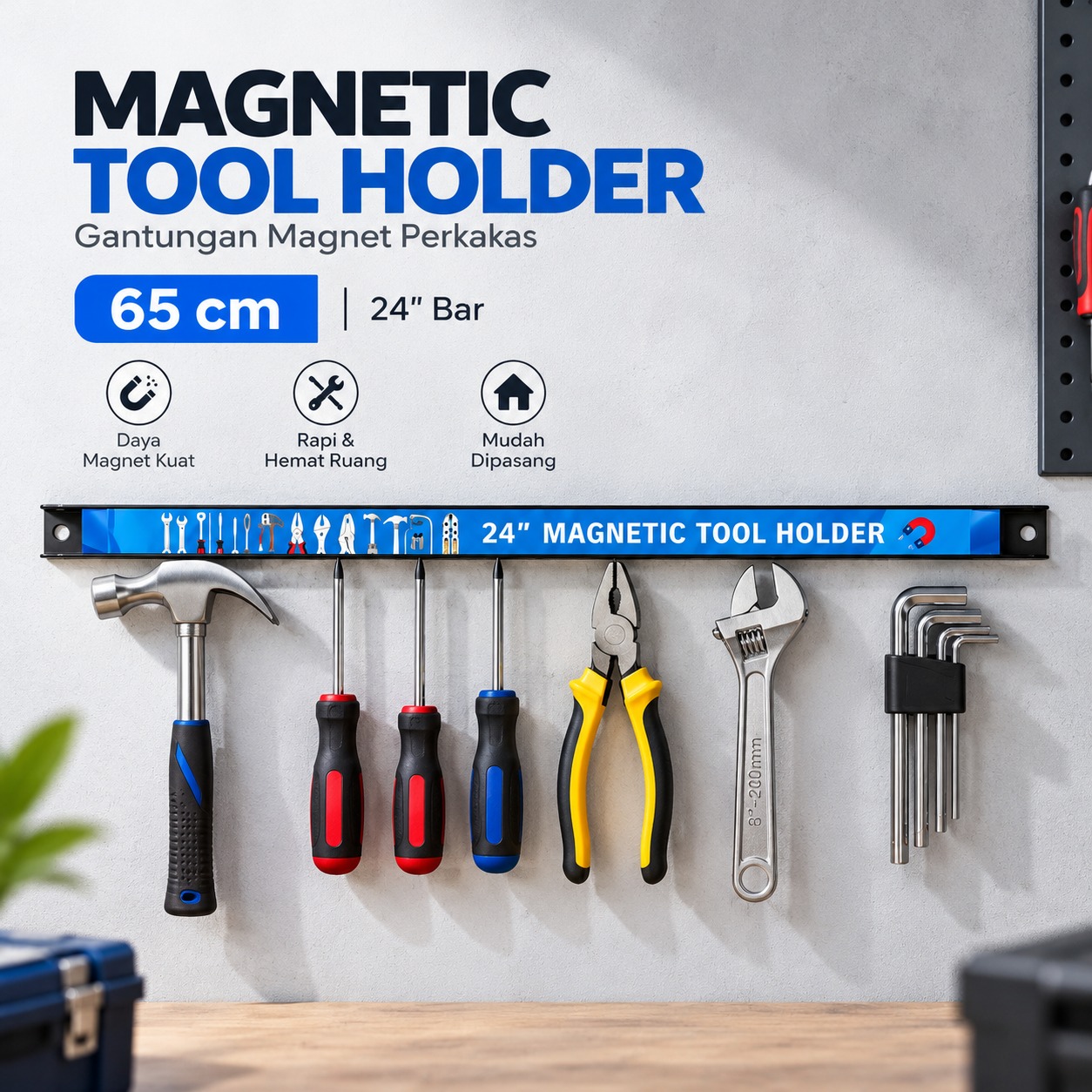 Gambar produk Damody Gantungan Magnet Perkakas Magnetic Tool Holder Wall Mounted 65cm - DP-100 - Utama