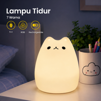 Gambar produk Lampu Tidur LED Model Kucing RGB 7 Color Rechargeable 0.4W 5V 1200mAh - LJC-101