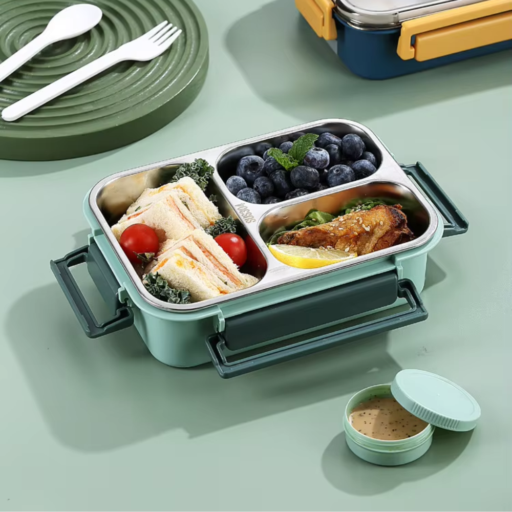 Gambar produk Danwels Kotak Makan Anti Tumpah Lunch Box Stainless Steel 3 Grid 850ml - P7 - 5