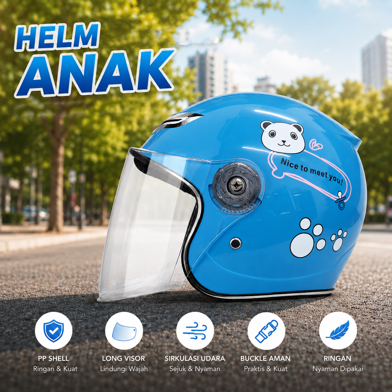 Gambar produk Nuoman Helm Sepeda Anak Half Face Sport Long Visor Kids Helmet - 523 - Utama