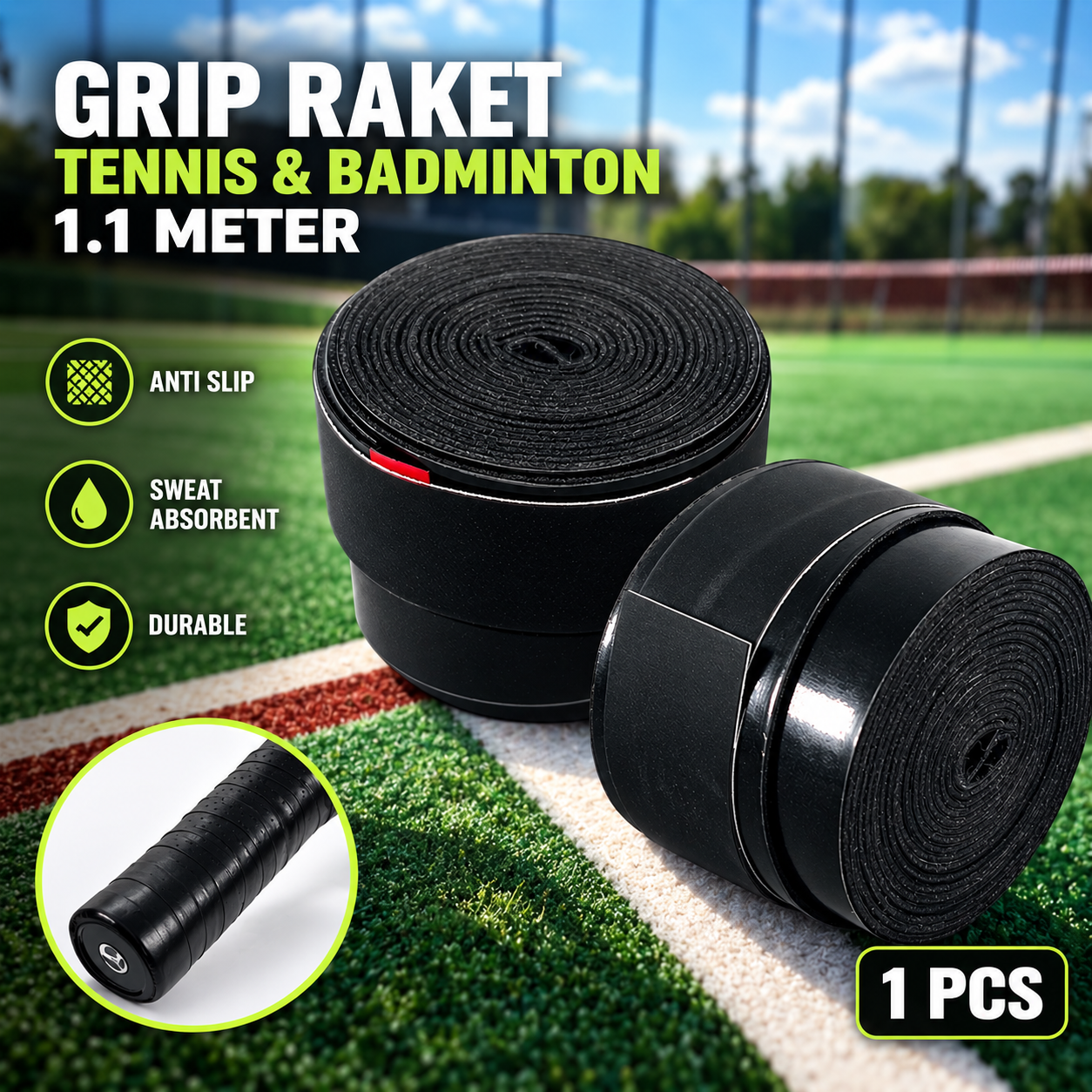 Gambar produk DALTOM Grip Raket Tennis Badminton Padel Sweat Absorbing 1.1M - DL-06 - Utama