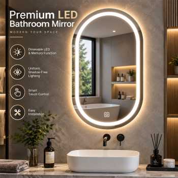Gambar produk Nev Cermin Aesthetic Oval Dinding LED Wall Mirror Bathroom 12W 50x80cm without Defogging - 1066