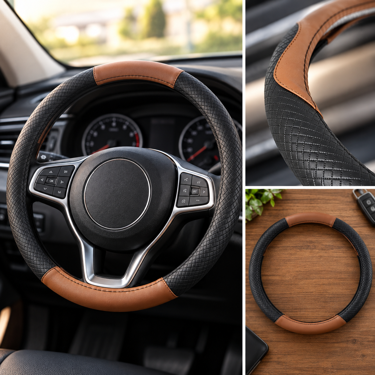 Gambar produk OTOHEROES Cover Setir Mobil Bahan Kulit Non Slip Steering Wheel 38cm - V70 - 3