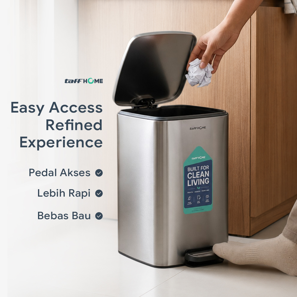 Gambar produk TaffHOME Tempat Sampah Injak Foot Pedal Trash Bin Stainless Steel 12L - M45 - 2