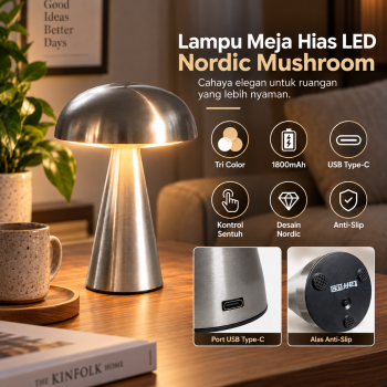 TaffLED Lampu Meja Hias LED Nordic Mushroom Lamp 3 Color 1800mAh - PR-12