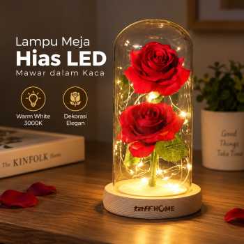 TaffHOME Lampu Meja Hias LED Mawar dalam Kaca Warm White 3000K - FV485