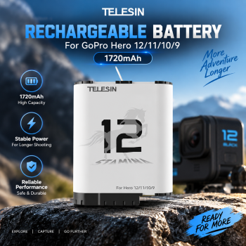 TELESIN Baterai Kamera Rechargeable for GoPro Hero 12/11/10/9 1720mAh - GP-HPB-012