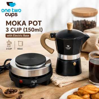 One Two Cups Moka Pot Teko Kopi Espresso Coffee 3 Cup 150ml with Base - S05