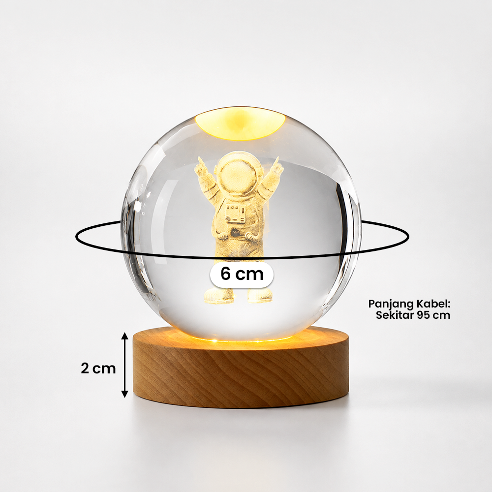 Gambar produk AMARYLLIS Lampu Tidur Bola Kristal 3D Warm White USB 3W Astronot - AM-6 - 7