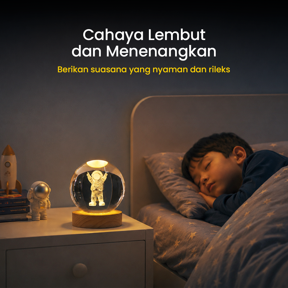 Gambar produk AMARYLLIS Lampu Tidur Bola Kristal 3D Warm White USB 3W Astronot - AM-6 - 1