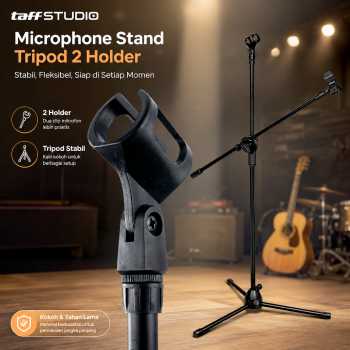 Gambar produk TaffSTUDIO Microphone Stand Tripod Professional Adjustable 2 Holder - NB-107