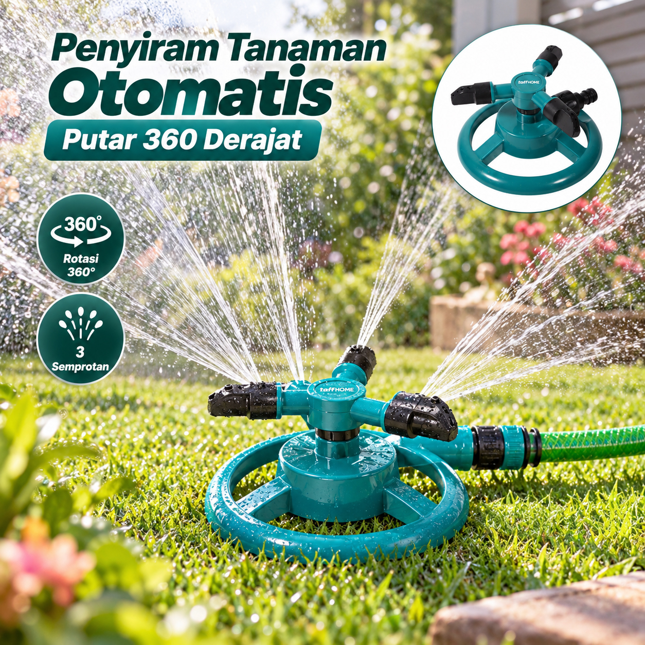 Gambar produk TaffHOME Penyiram Tanaman Otomatis Putar 360 Derajat 3 Sprinkler Spray - YY1079 - Utama