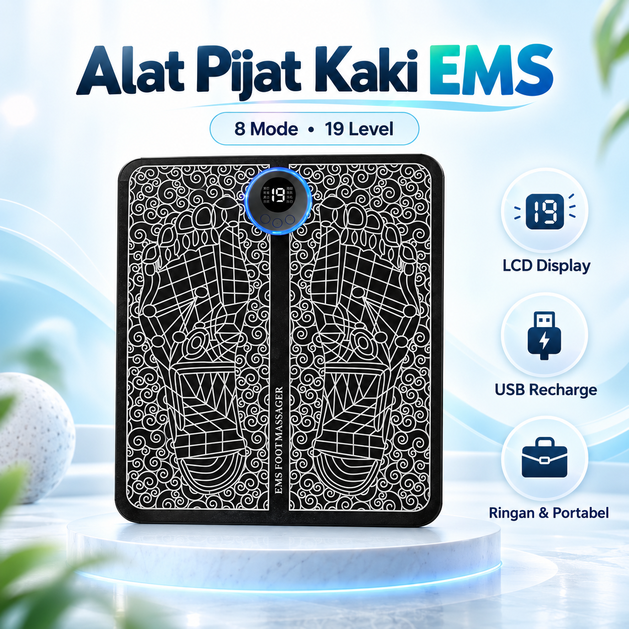 Gambar produk TENDUTY Alat Pijat Kaki Elektrik EMS Foot Massager USB 8 Mode 19 Level - TD8 - Utama
