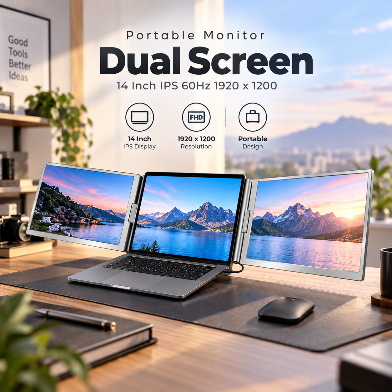 Gambar produk Taffware Portable Monitor Dual Screen 14 Inch IPS FHD 60Hz USB Type C - S688 - Utama