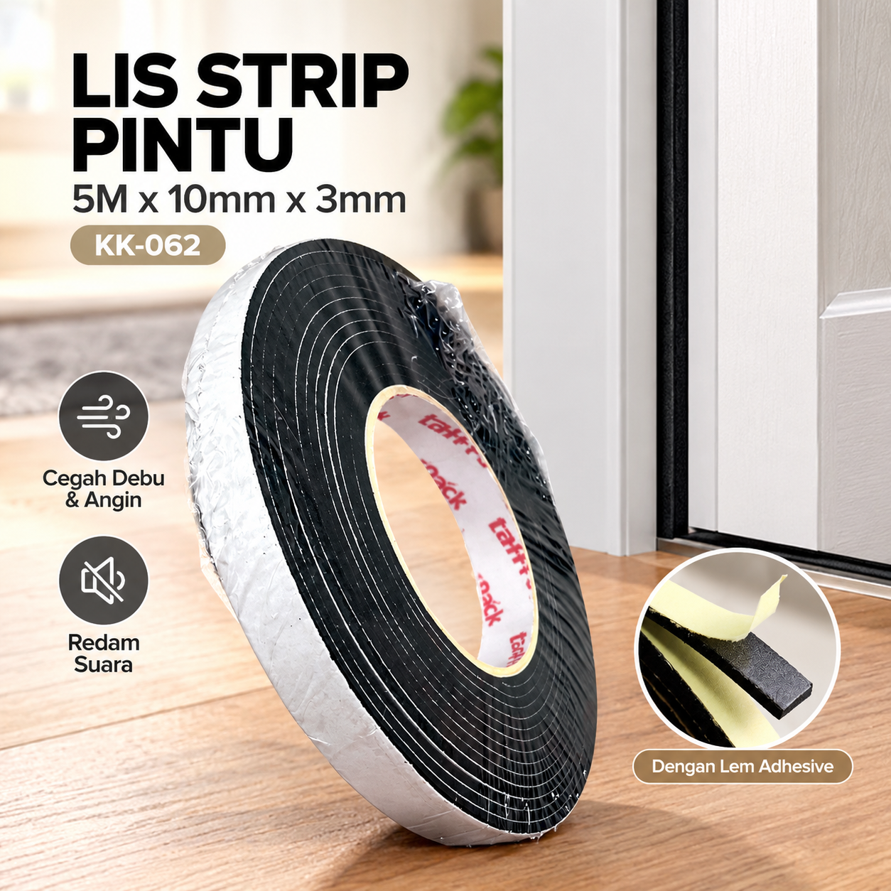 Gambar produk TaffPACK Lis Strip Pintu Door Foam Sponge Adhesive Rubber Seal 5Mx10mmx3mm - KK-062 - Utama