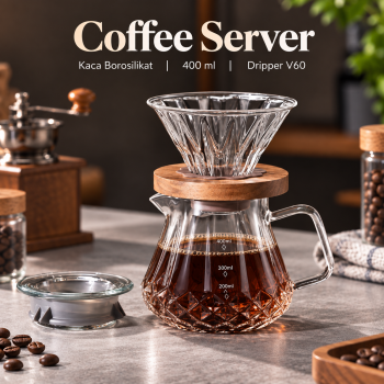One Two Cups Coffee Server V60 Dripper Pour Over Borosilicate with Lid - SKD-10