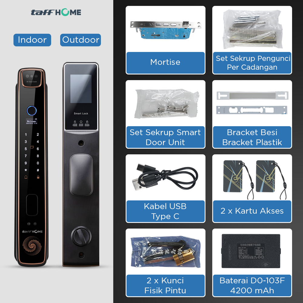 Gambar produk TaffHOME Smart Door Lock Fingerprint Face Recognition Password - 5S - 8