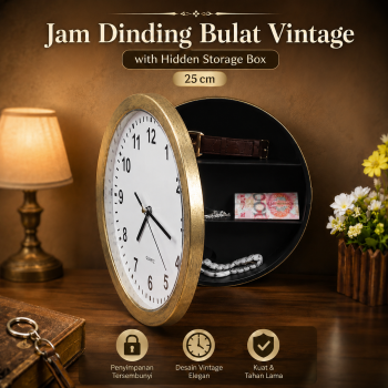 MIZHI Jam Dinding Bulat Quartz Vintage with Hidden Storage 25cm - Brown