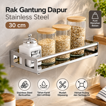 Gambar produk GREBON Rak Gantung Dapur Wall Mounted Stainless Steel 30cm - E010