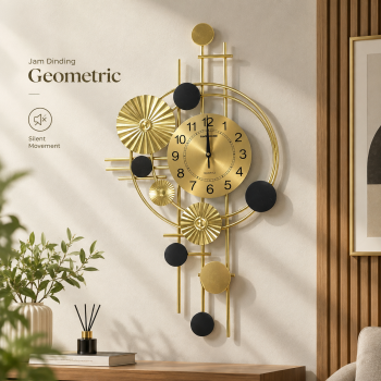 TaffHOME Jam Dinding Geometric Quartz Aesthetic Silent Clock 78cm - WM3585